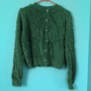 Green Fuzzy Women's Cardigan